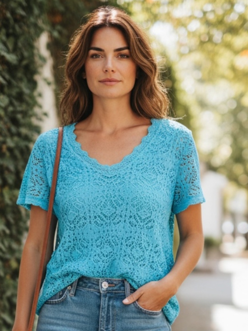 Christopher & Banks • Aqua Pointelle Knit Top • 100% Cotton • S